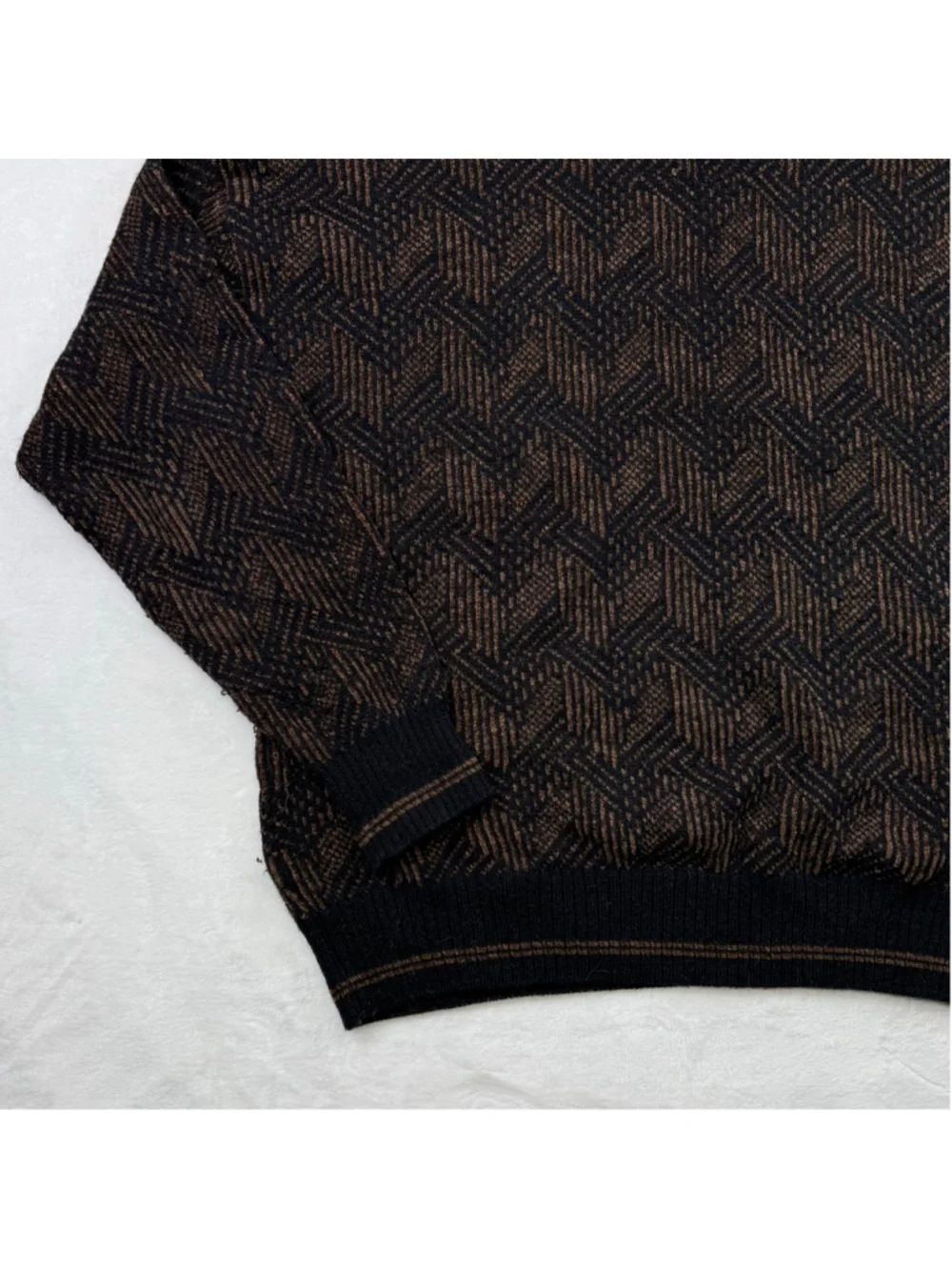 Men's Fiesole Crewneck Sweater Large Black Brown Made In Italy Alpaca Wool Blend